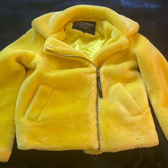 Juicy couture black label Los Angeles yellow faux fur jacket - Picture 1 of 1